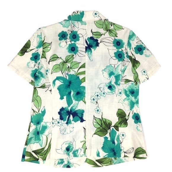 SAG HARBOR Linen Jacket Blazer Short Sleeve Shacket Lightweight Floral Size 10 - Picture 3 of 8